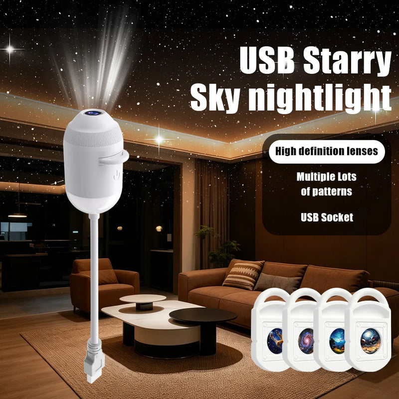 Explosive USB Starry Sky Projection Light for Car Interior, Home, Bedroom, Nightlight, Romantic Galaxy Atmosphere Light